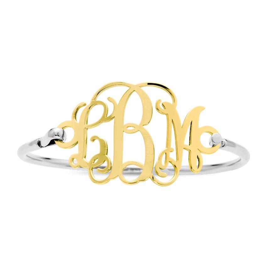 Sterling Silver & Yellow Gold Plated Script Monogram Bangle

