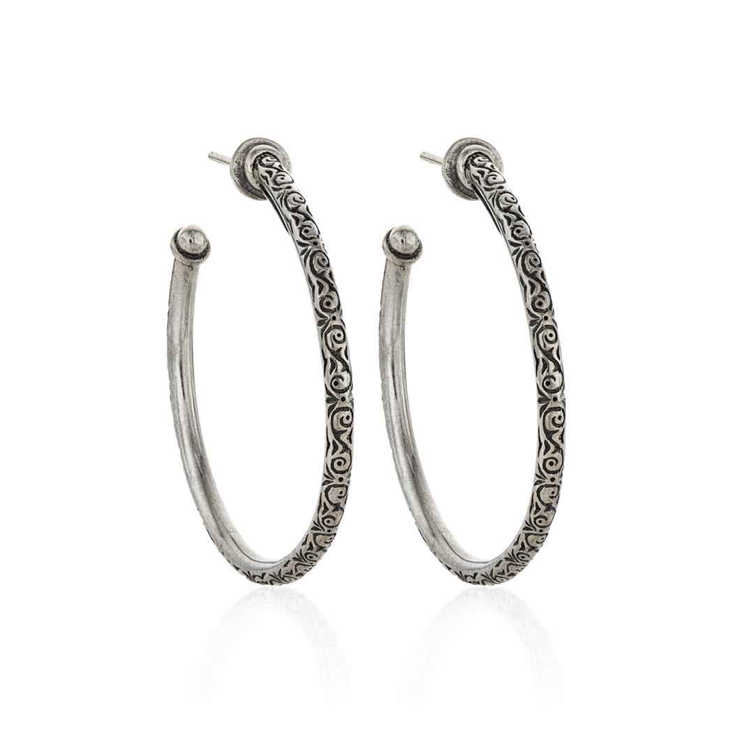 Konstantino Silver Engraved Hoop Earrings
