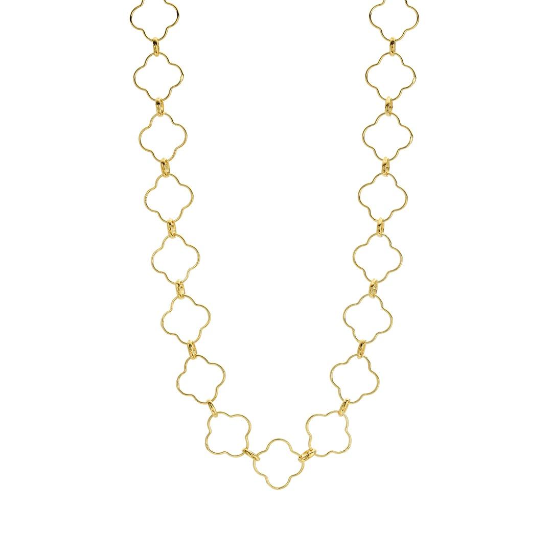 Clover Oval Link Necklace, colored Yellow Gold