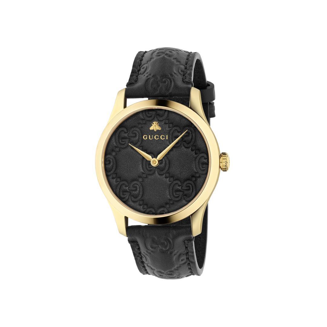 Gucci G-Timeless Black Leather Strap G Watch, 38mm