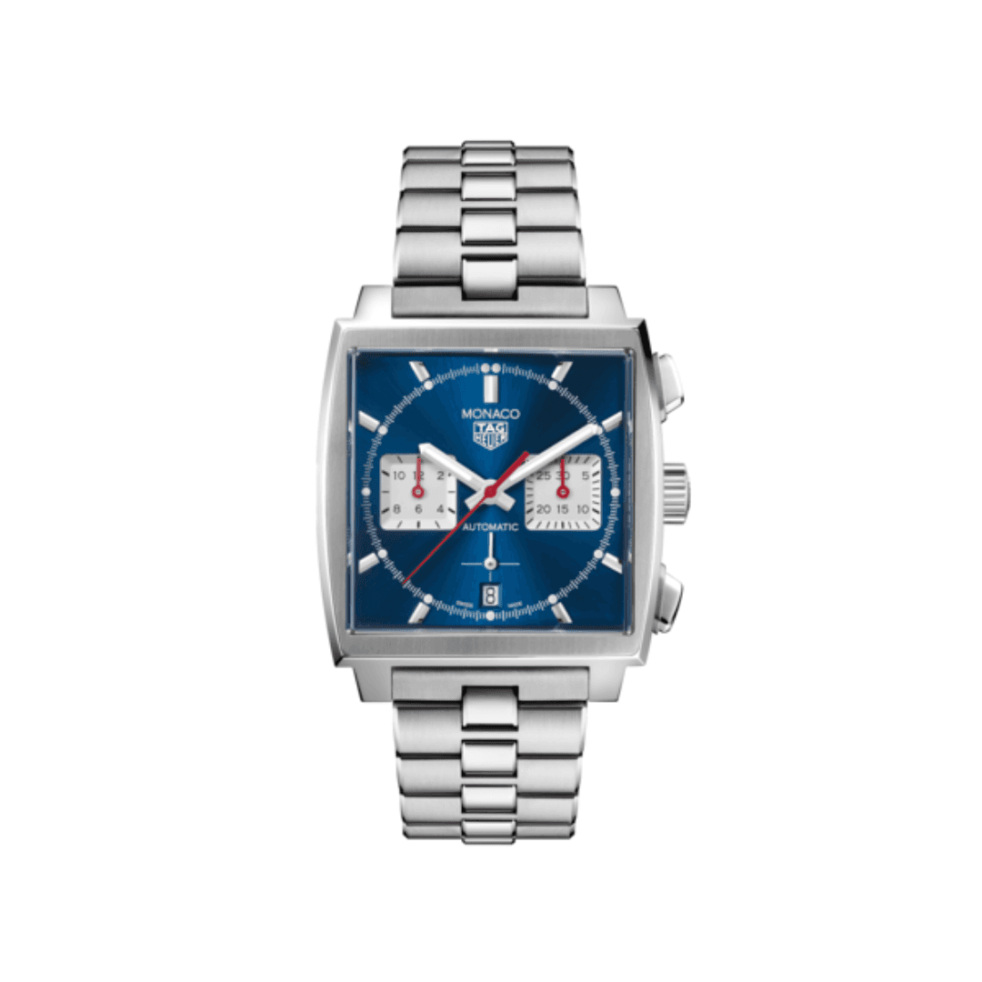 TAG Heuer Monaco Calibre HEUER02 Automatic Watch with Blue Dial and Steel Bracelet