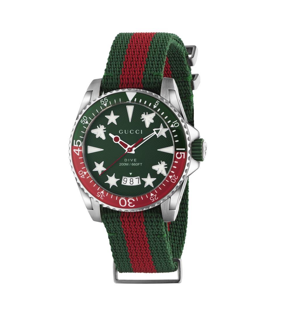 Gucci Signature Stripe Fabric Strap Dive Watch, 40mm