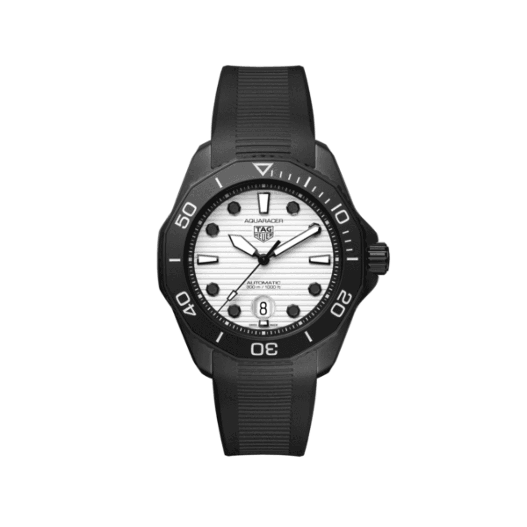 TAG Heuer Aquaracer Professional 300 Calibre 5 Automatic Watch with White Dial and Rubber Strap