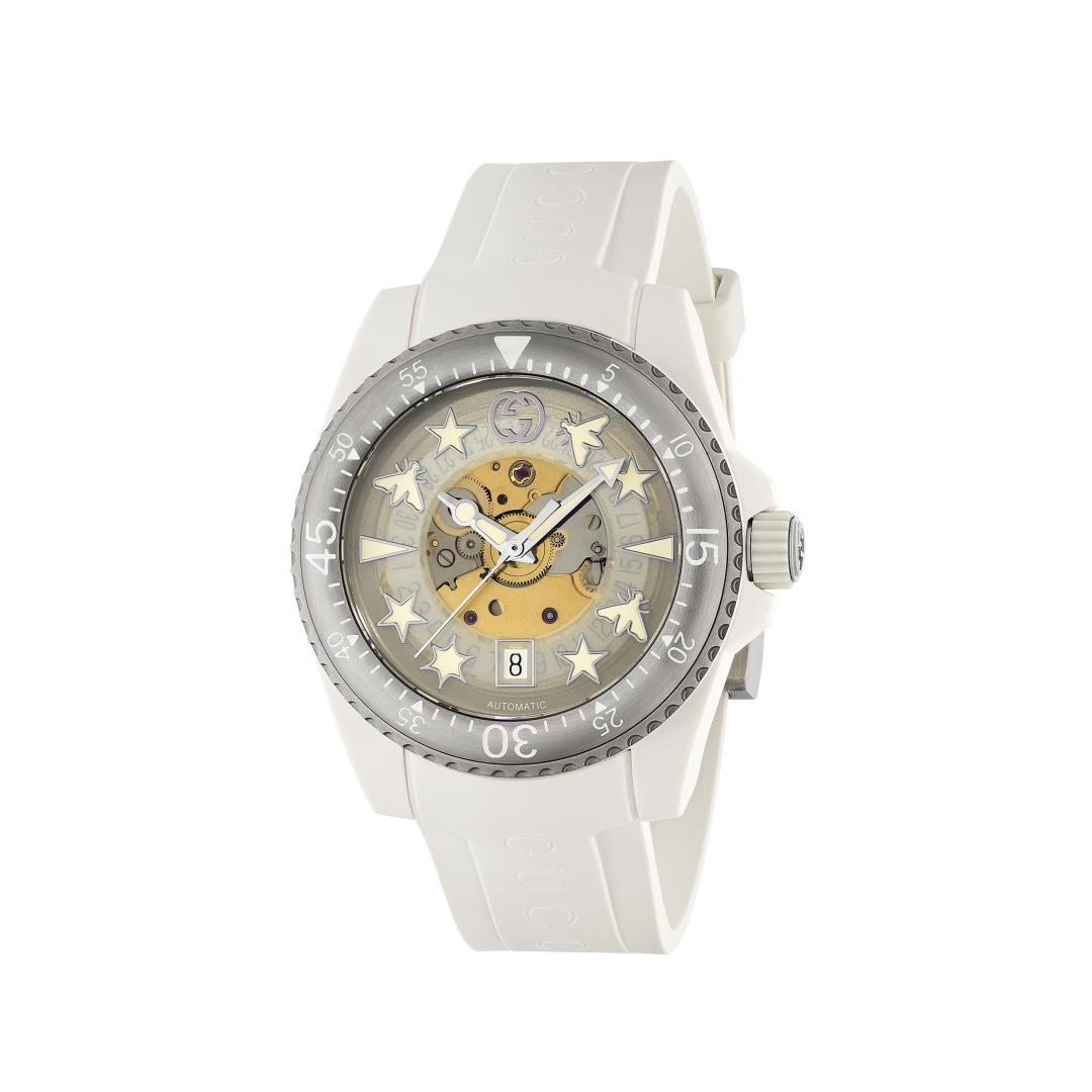 Gucci Transparent Dial White Dive Watch, 40mm