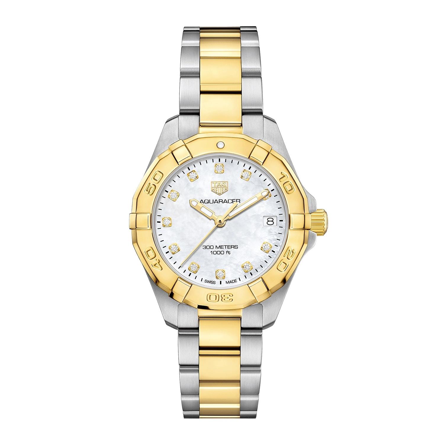 TAG Heuer Ladies Aquaracer Quartz Date Watch with Yellow Gold and Diamonds
