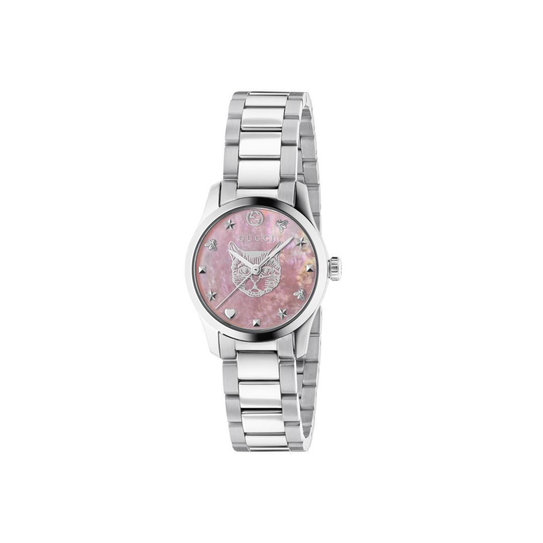 Gucci Feline Head Pink Mother of Pearl Dial Watch, 27mm