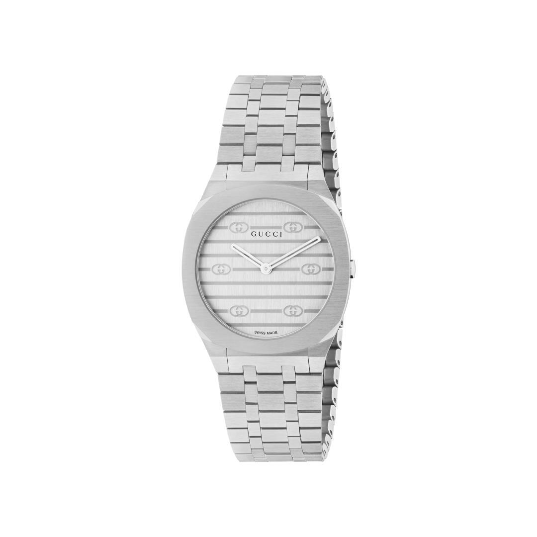 Gucci 25H Brushed Steel Dial Watch, 38mm