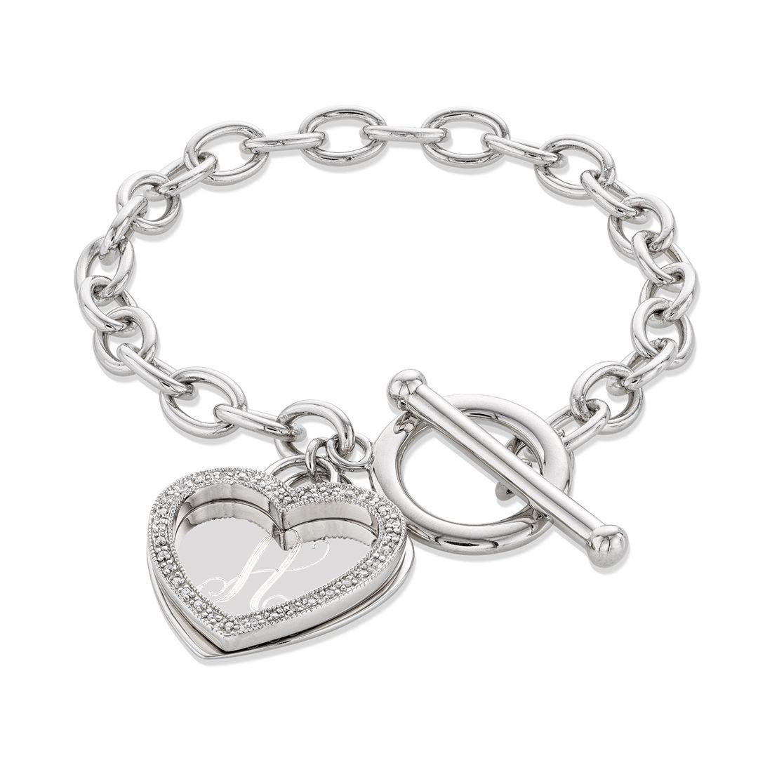 Engravable Heart Charm Bracelet with Diamonds 1