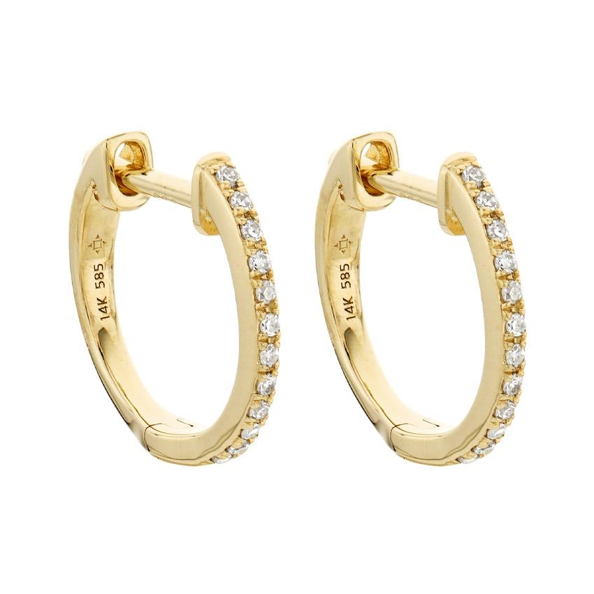 Small 14K Gold Hinged Diamond Hoop Earrings 0