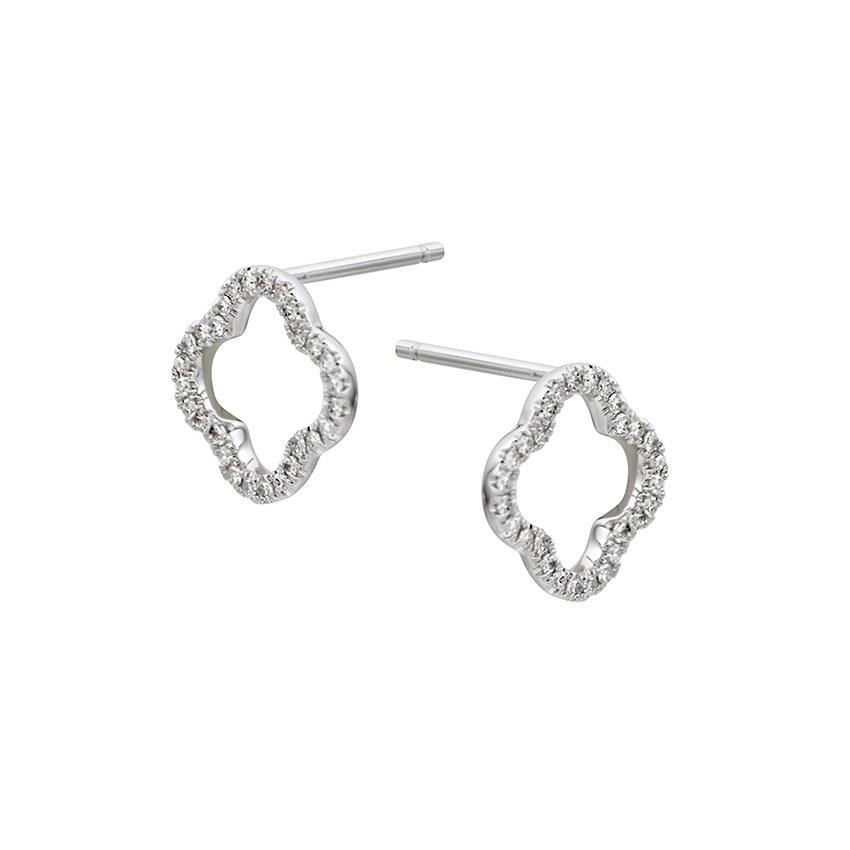 White Gold Diamond Open Clover Stud Earrings 0