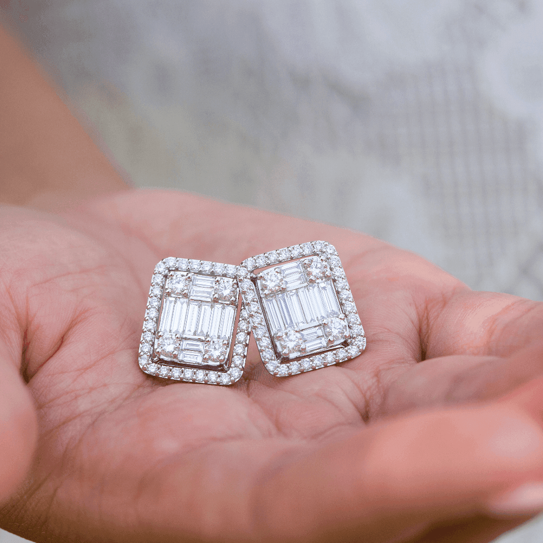 Baguette and Round Diamond Earrings