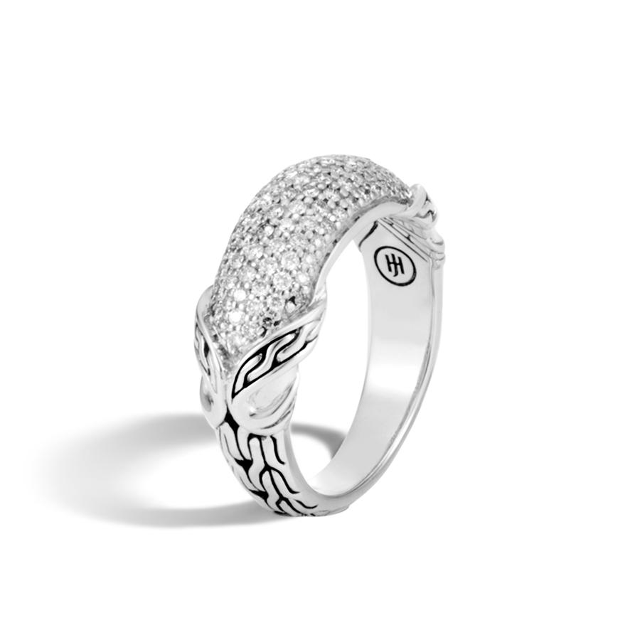 John Hardy Asli Classic Chain Link Dome Ring in Silver with Diamonds 1