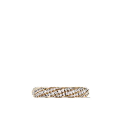 David Yurman Cable Edge Band Ring in Recycled 18K Yellow Gold with Pave Diamonds

