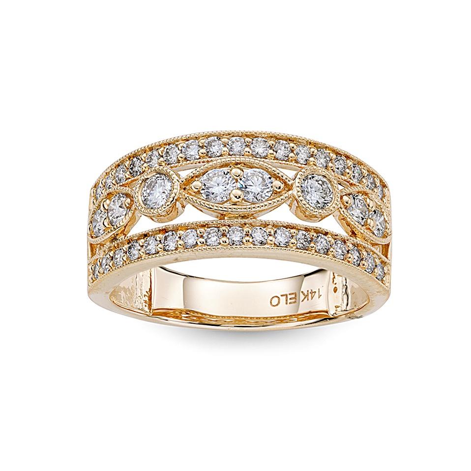 Yellow Gold Wide Band with Round Diamonds 0