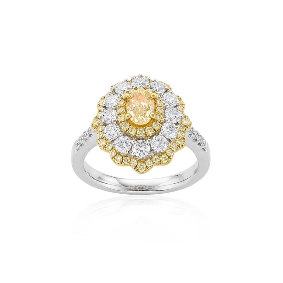 White & Yellow Gold Oval Yellow & White Diamond Ring
