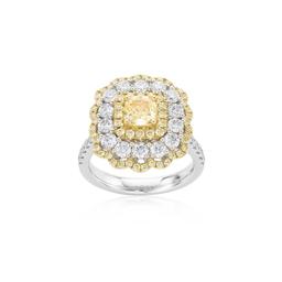 White & Yellow Gold Yellow & White Diamond Halo Fashion Ring