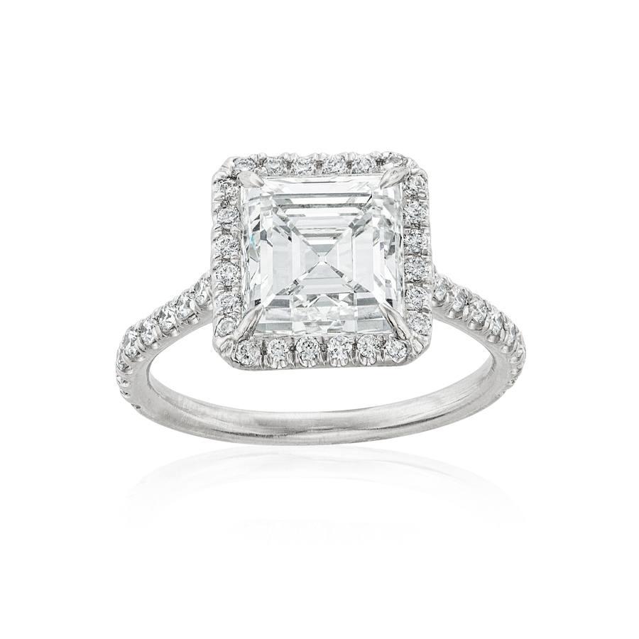 Platinum Emerald Cut Diamond Halo Engagement Ring 0