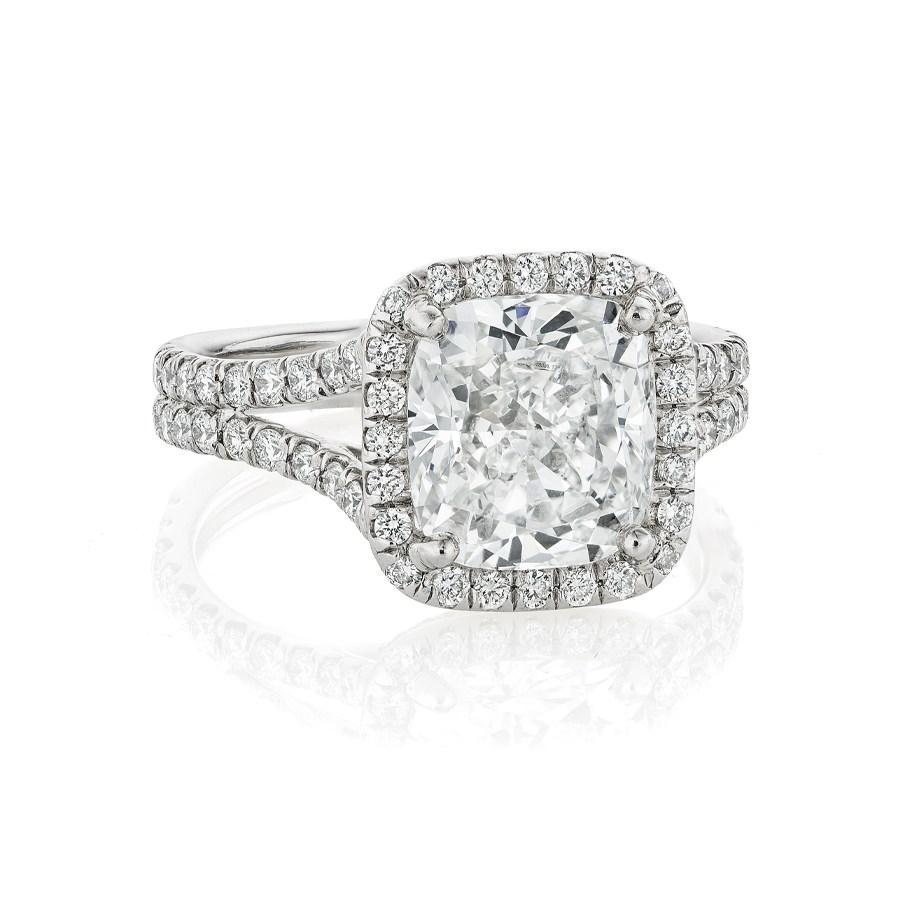 3.26 CT Cushion Cut Diamond Platinum Engagement Ring 0