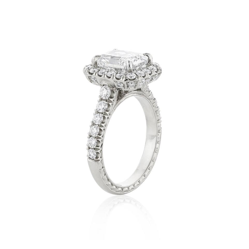 3.01 Carat Radiant Cut Diamond Platinum Engagement Ring
