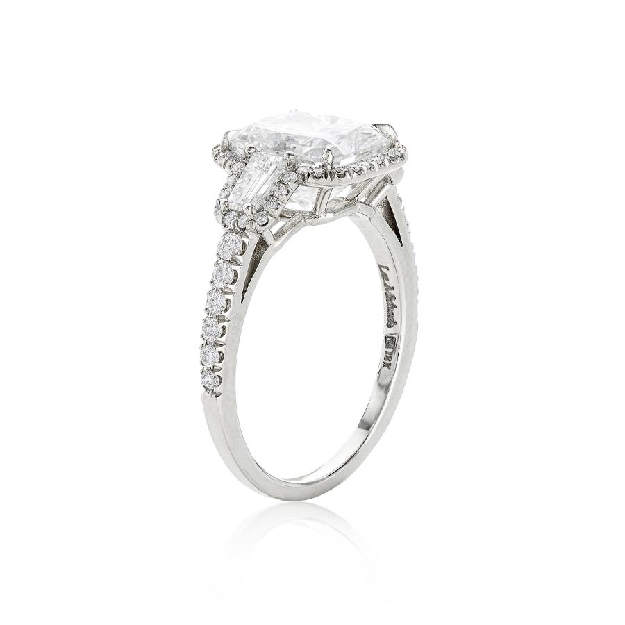 3.02 CT Radiant Cut Diamond Engagement Ring with Baguette Side Stones 0