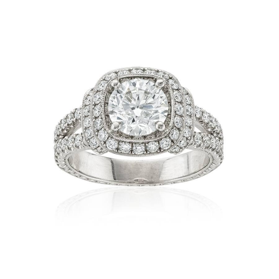 White Gold Round Diamond Engagement Ring with Bezel Set Diamonds and Split Shank 0