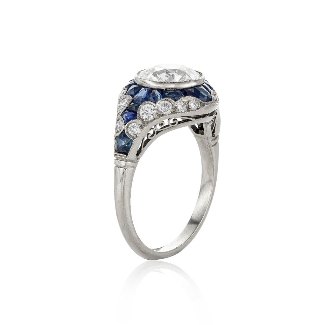 Estate Collection Retro Diamond and Sapphire Platinum Engagement Ring 0
