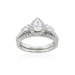 1.00 CTW Pear Shape Diamond Halo Bridal Set  0