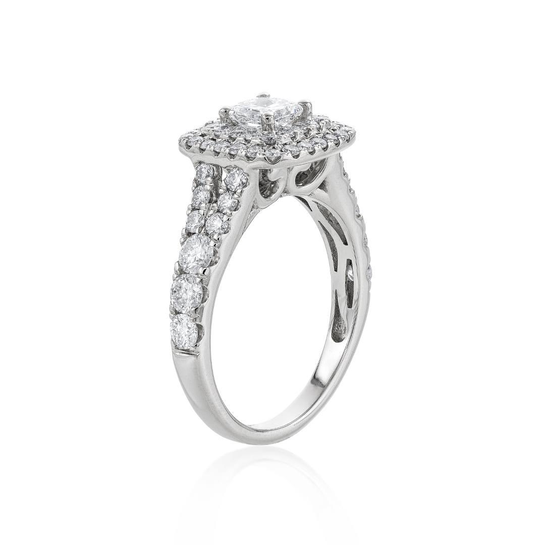 2.03 CTW Princess Cut Diamond Bridal Ring Set with Double Pave Halo 1