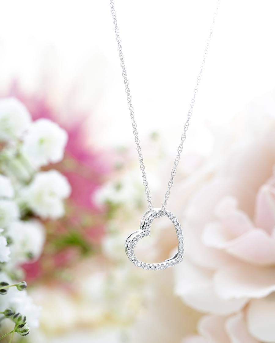 White Gold Diamond Open Heart Pendant Necklace 1