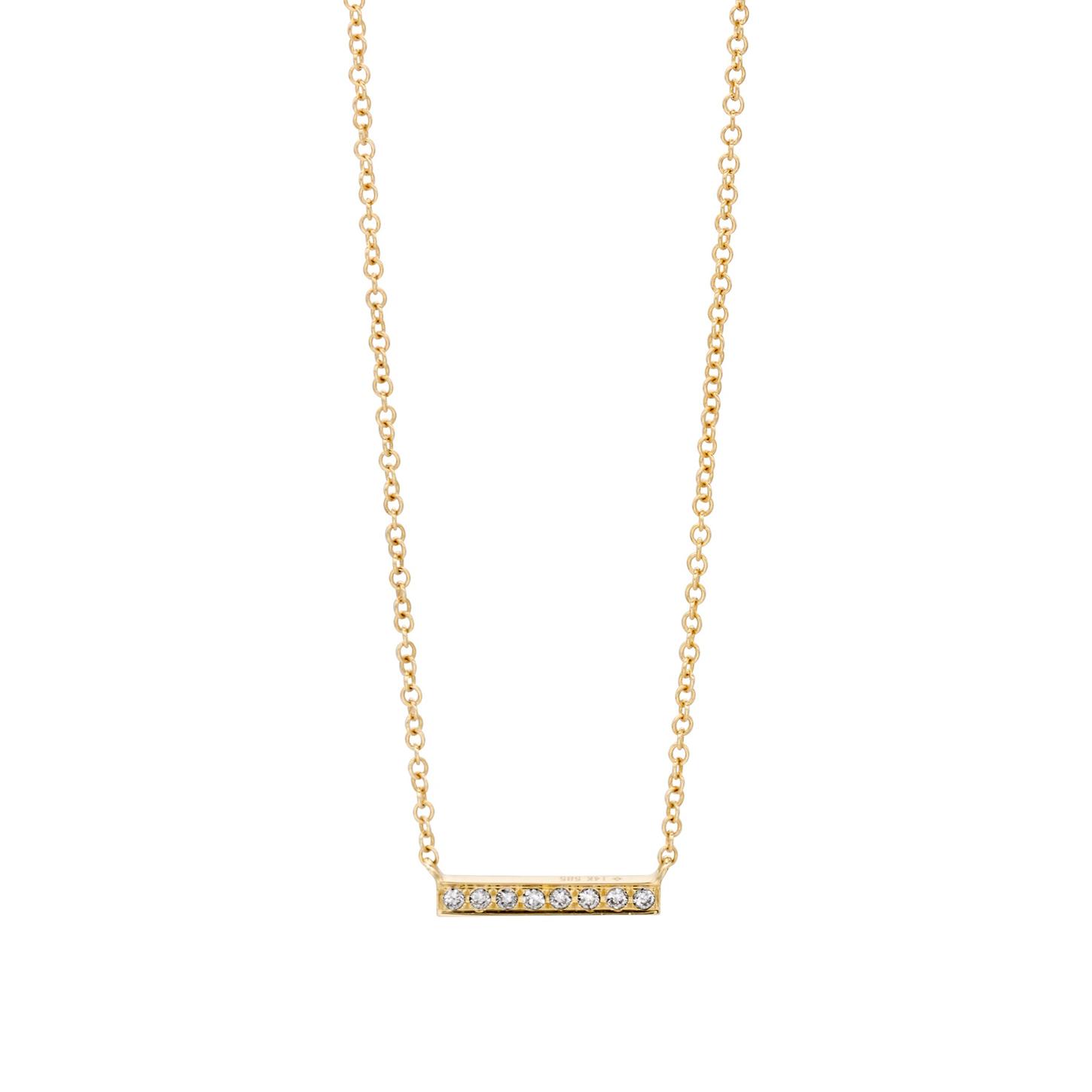Yellow Gold Pave Diamond Bar Necklace 0