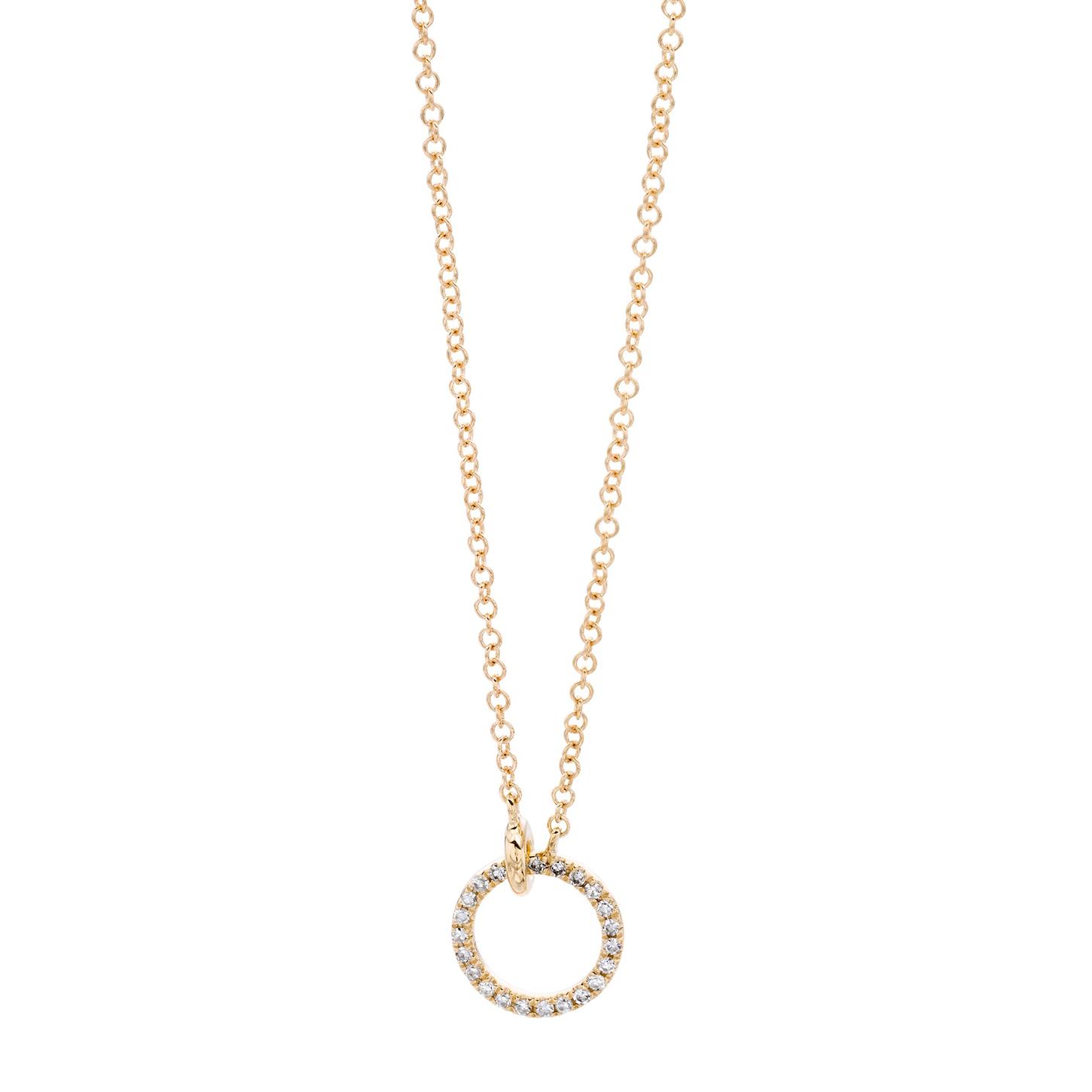Yellow Gold Pave Diamond Open Circle Necklace 0