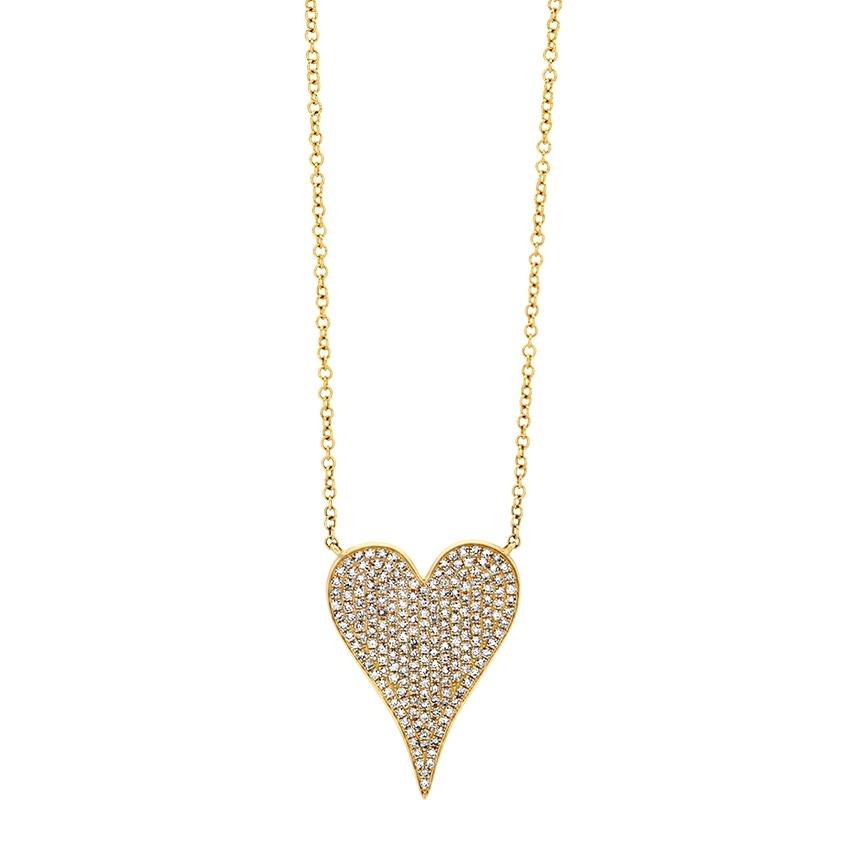 Yellow Gold & Diamond Modern Heart Pendant Necklace 0