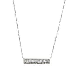 White Gold Baguette & Round Diamond Cluster Bar Pendant Necklace 0