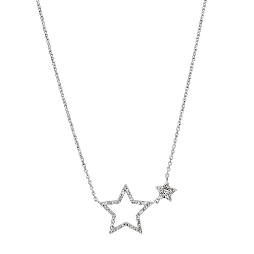 White Gold Diamond Double Star Necklace 0