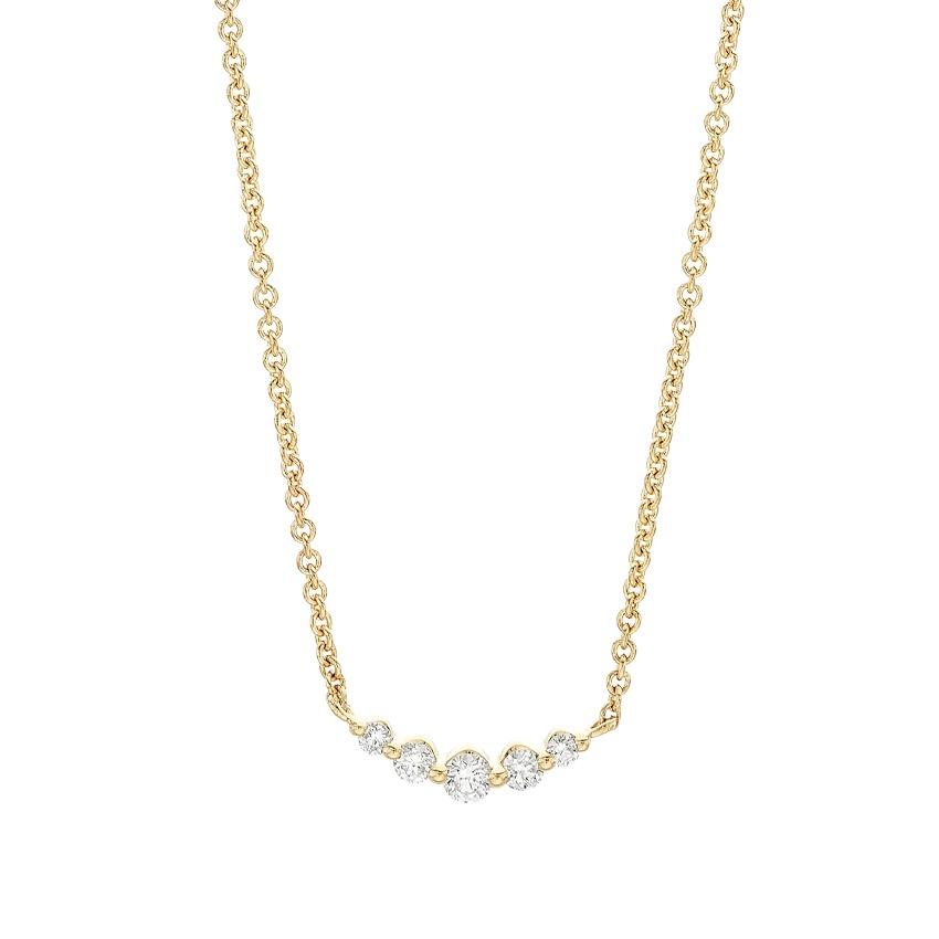 Yellow Gold & Curved Round Diamond Bar Necklace 0