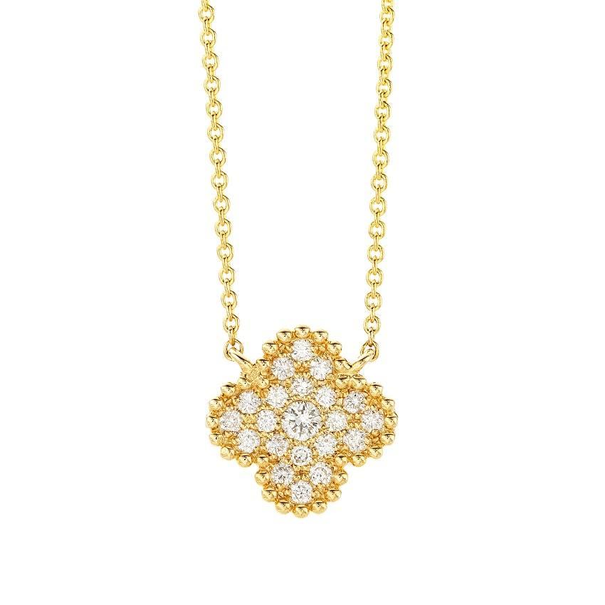 Diamond Cluster Flower Pendant Necklace | Front View