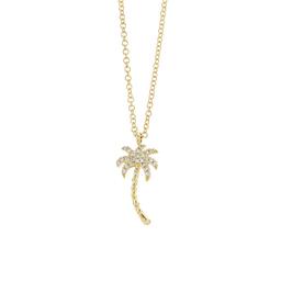 Yellow Gold & Diamond Palm Tree Pendant Necklace 0