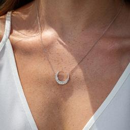 White Gold Diamond Crescent Moon Pendant Necklace 1