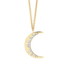 Yellow Gold & Diamond Crescent Moon Pendant Necklace 0