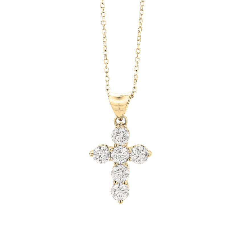 1.00 CTW Six Diamond Yellow Gold Cross Pendant Necklace 0