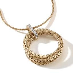 John Hardy 18K Yellow Gold Interlocking Rings Pendant Necklace with Diamonds 1