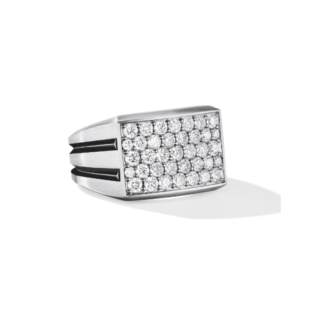 David Yurman Deco Beveled Signet Ring in Sterling Silver with Pave Diamonds 0