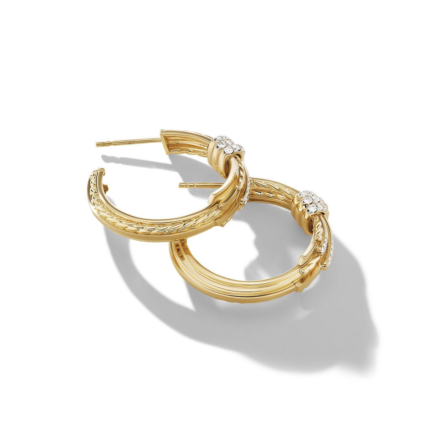 David Yurman Angelika 27mm Hoop Earrings in 18K Yellow Gold with Pave Diamonds 2