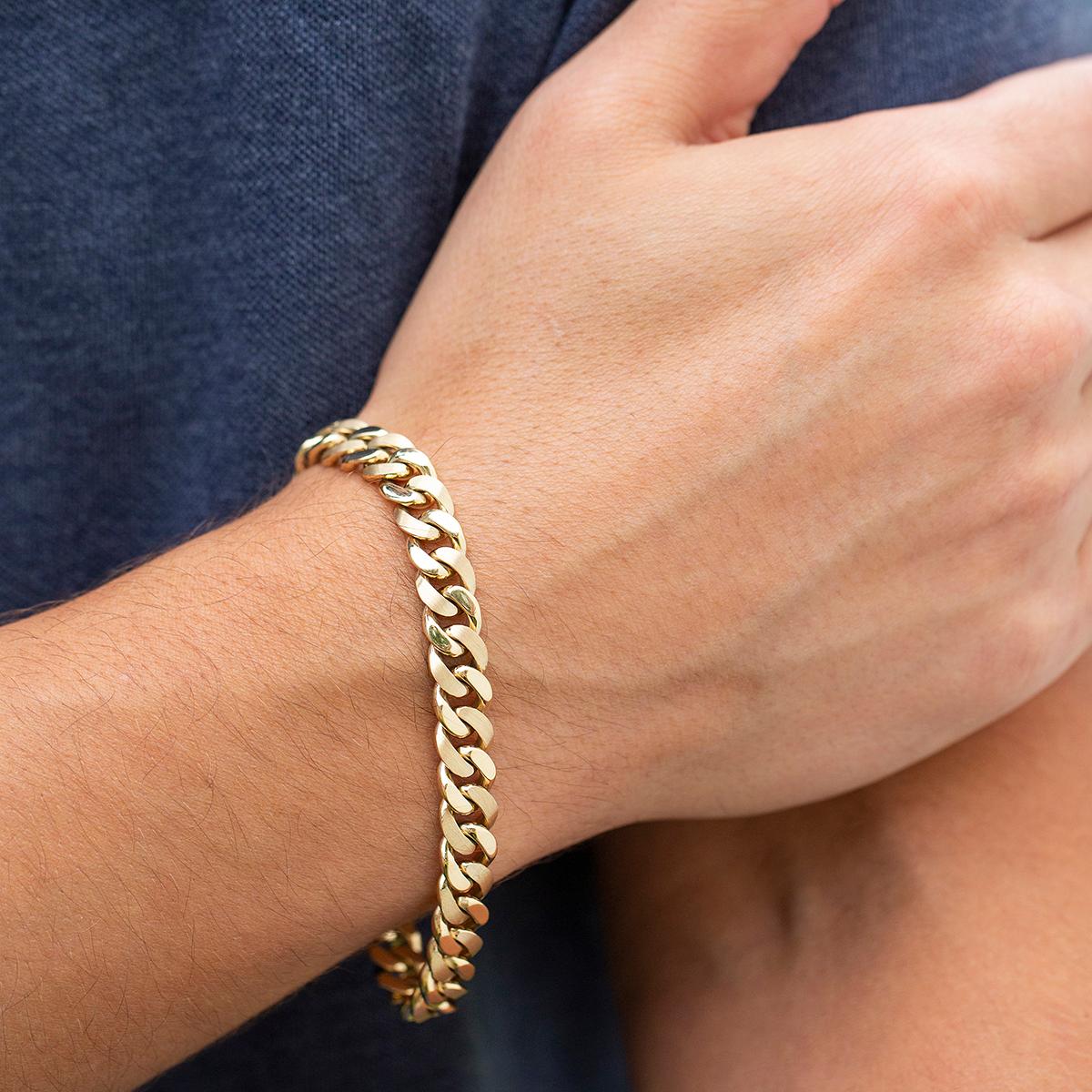 Thick Yellow Gold Curb Link Bracelet with Satin Finish 1