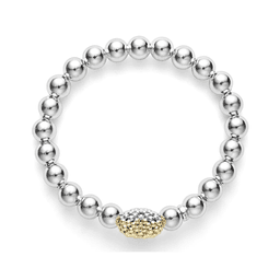 Lagos Signature Caviar Stretch Gold Heart Bead Bracelet 2