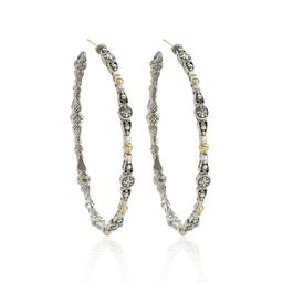 Konstantino Engraved Hoop Earrings with Beaded Yellow Gold Accents, 58mm 0