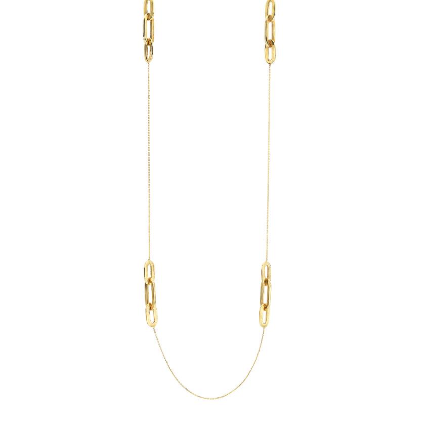 Yellow Gold 36 inch Oval Link Station Necklace 0