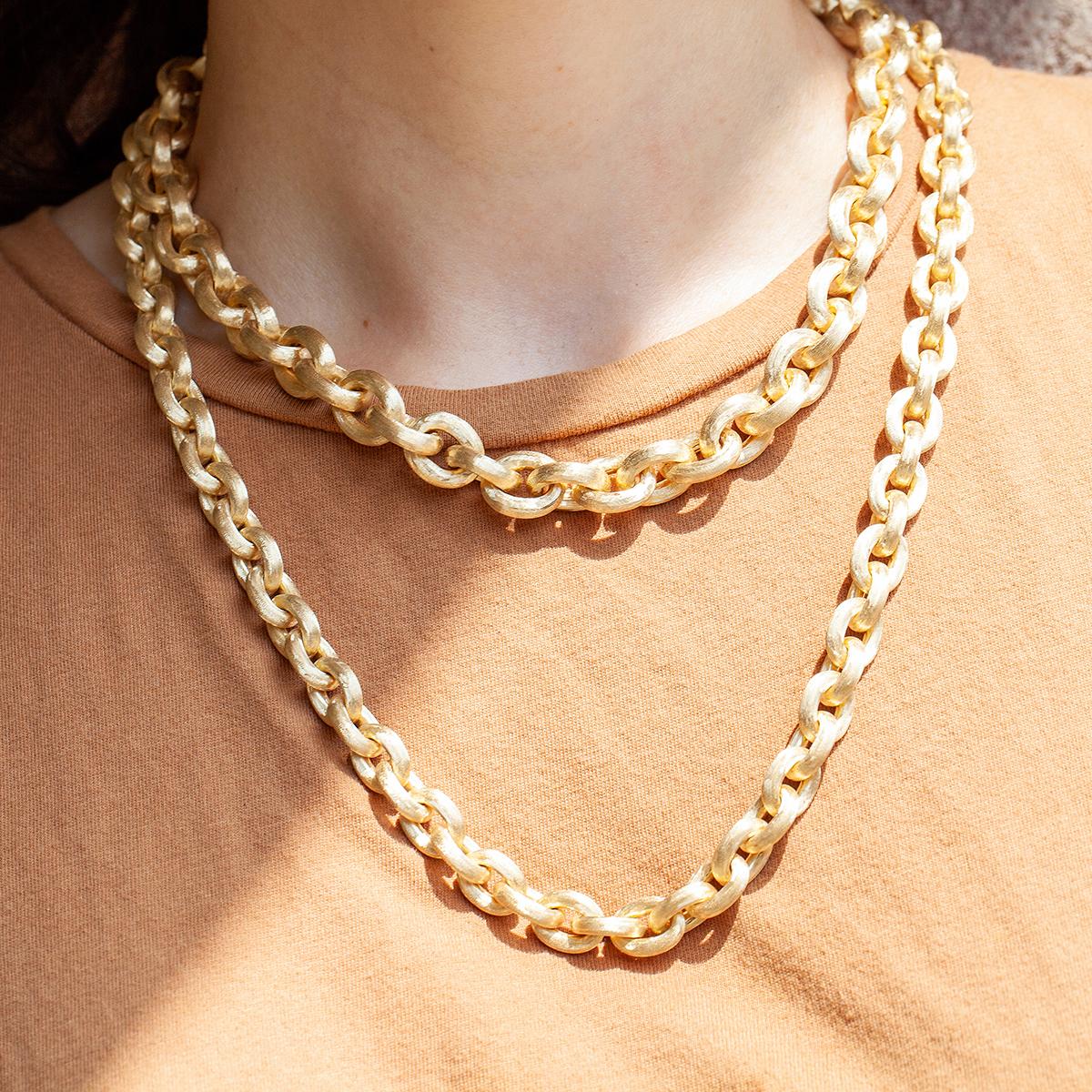 Yellow Gold Satin Finish Oval Link Necklace 1