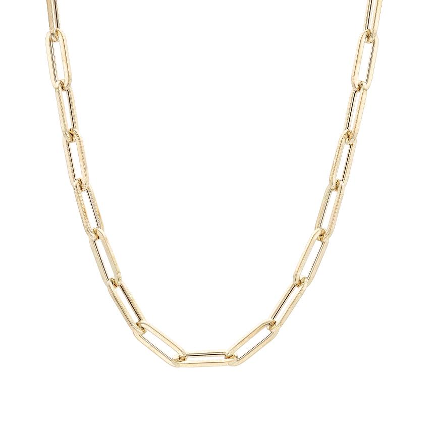 Yellow Gold Oval Link Paperclip Style Chain Necklace 0