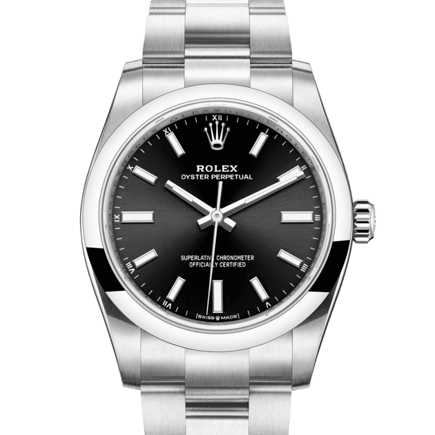 Rolex Oyster Perpetual 34, m124200-0002. Available at Lee Michaels Fine Jewelry